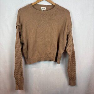 Open Edit Women's Brown cotton blend cable knit‎ sleeve boho sweater size medium